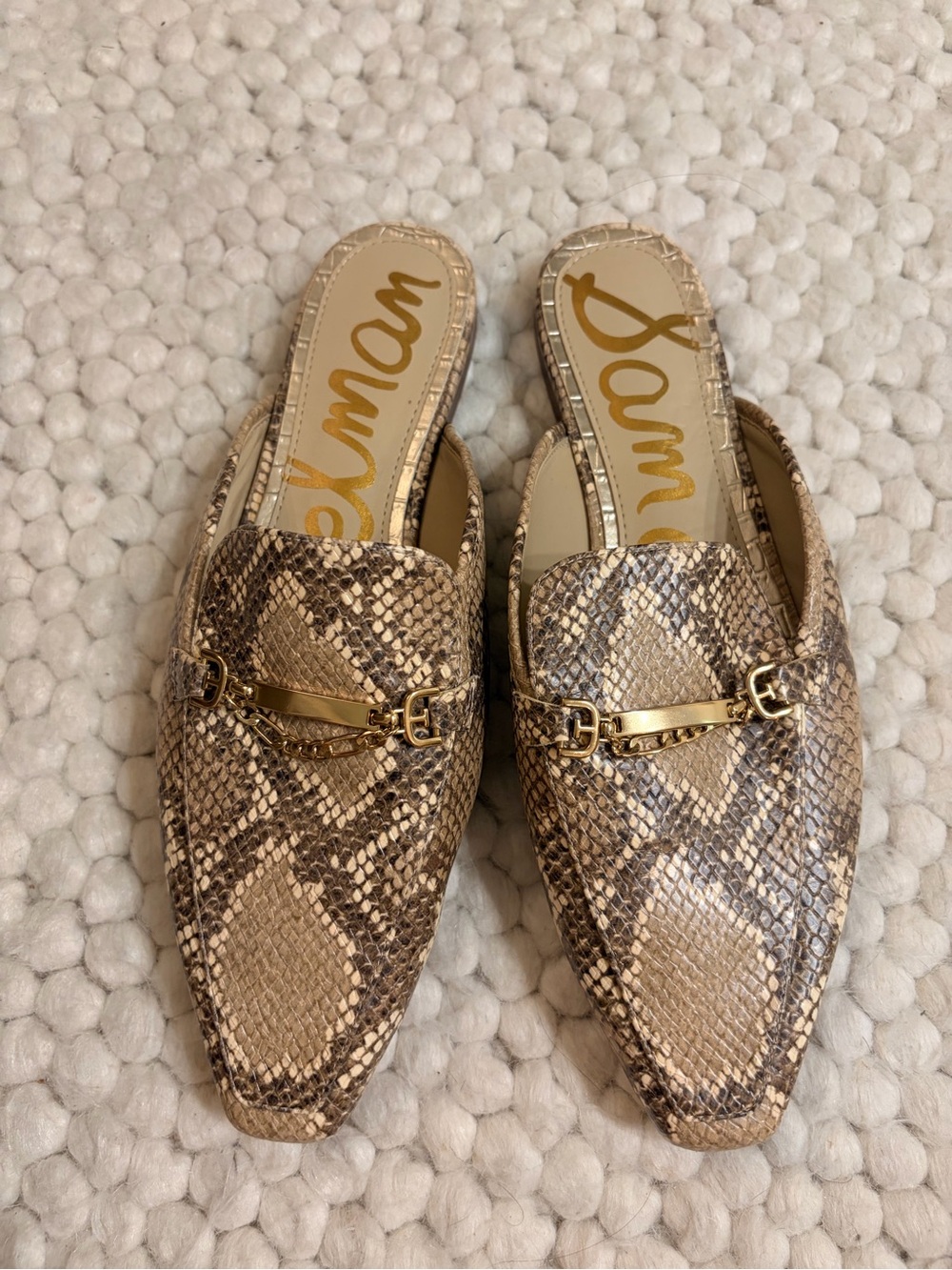 Sam Edelman Gold Snake-Print Backless Loafers - Size 9.5